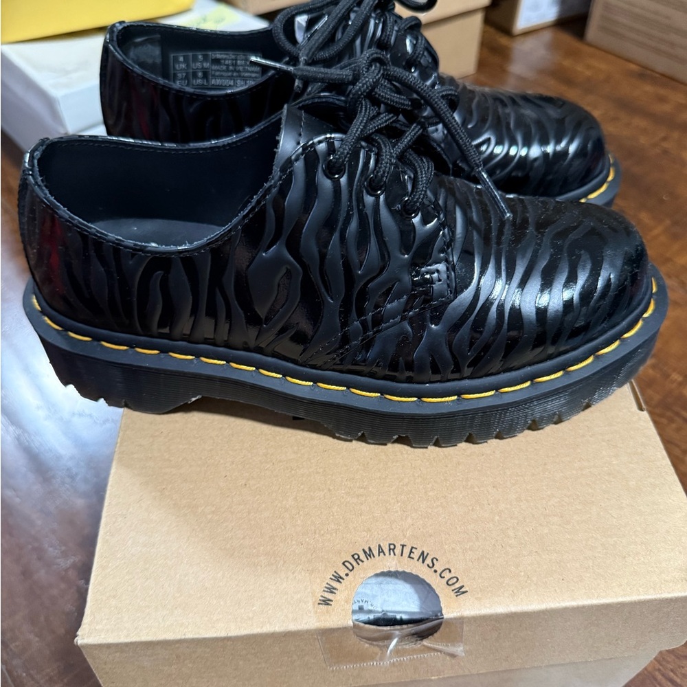 Dr. Martens 1461 BEX Black Zebra Gloss Shoes - Ladies’ Size US 6
